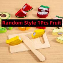 1 Set Kids Wooden Cutting Simulation Food Toy Set, Fruit & Vegetable Kitchen Toys, Large Easy-To-Grip, Smooth Rounded Edges, Montessori Early Education, Toddler Educational Gift, Unisex For Boys & Girls, Random Style & Color - Multicolor - View 16