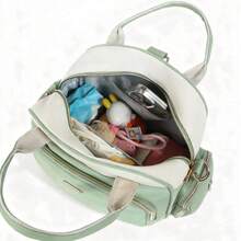 1pc Solid Color Nylon Lightweight Versatile Mommy Bag With Multiple Compartments, Independent Bottle Holder And Side Tissue Pocket - Multicolor - View 9