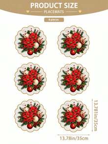 Set Of 2/4/6 Red Poinsettia And Bell Christmas Placemats – Festive Holiday Table Decor; Linen Placemats Featuring Poinsettia Floral Designs; Suitable For Christmas Table Settings And Year-Round Use. - Multicolor - View 11