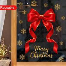 1pc Large Red Bow Merry Christmas Snowflake Window Sticker Static Cling No Glue Reusable Removable Waterproof For Living Room Kitchen Window Glass Door And Holiday Home Decor With Detailed Colorful Printed Artwork Smooth Surface Long Lasting - A - View 2