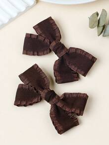 2PCS Elegant Brown Hair Clips Girls And Women Cottagecore Ruffle Bow Side Clips French Vintage Bow Hair Clips For Women Autumn Winter Hair Accessories - Brown - View 1