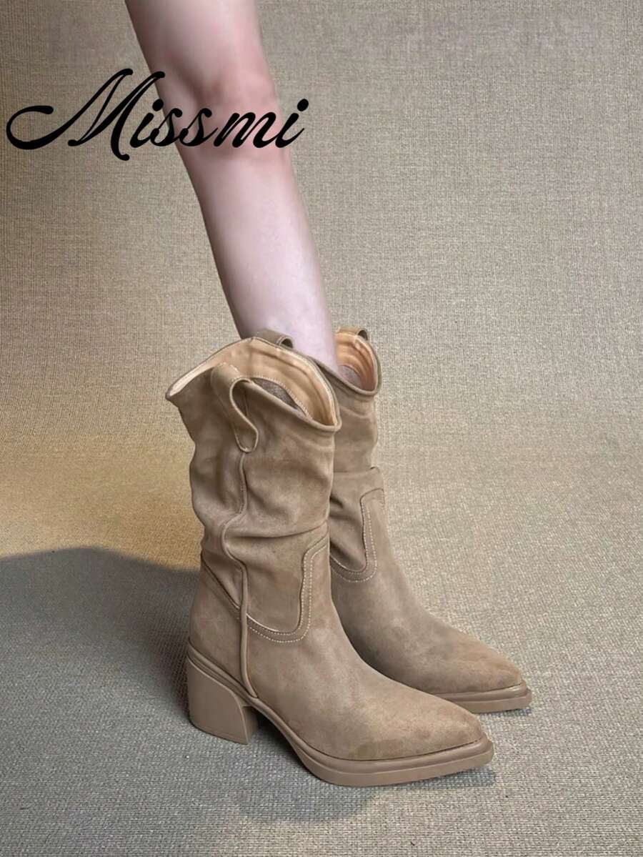 Women's 2026 New Tassel Tall Boots, Retro Wasteland Style Chunky Heel Knee-High Slouchy Riding Boots - Brown - View 1