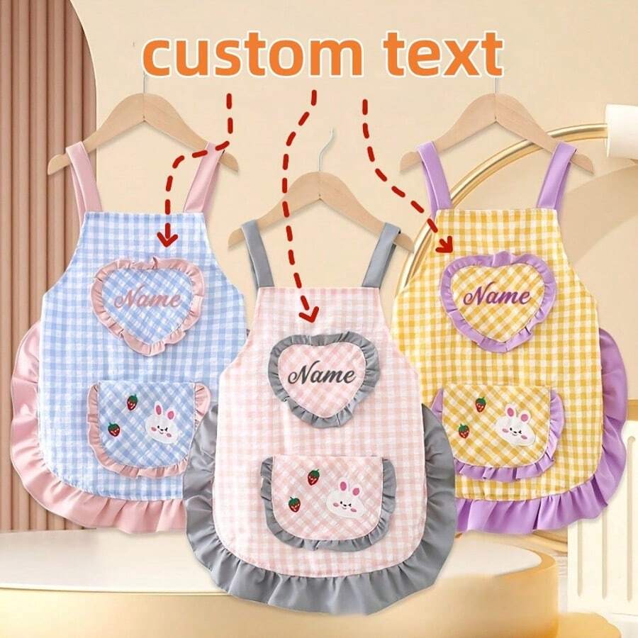 Personalized Mini Apron With Name/Number & Plaid Style - Ruffled Pocket Suitable For Baking, Birthday Party Costume, Durable Polyester Apron For/, Ideal Gift For Home, Baking Gifts - Multicolor - View 1