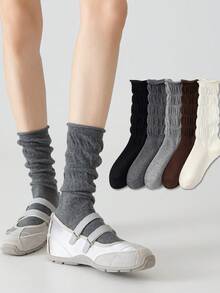 1/5 Pairs Women's Mid-Calf Socks, Solid Color Slimming Bubble Comfortable Socks - Multicolor - View 2