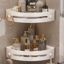 2/3pcs Rust-Proof Plastic Corner Shower Caddy - Wall-Mounted Bathroom Storage Rack, Curved Design, Suitable For Shampoo, Cosmetics And Toiletries, Space-Saving For Small Bathrooms, Perfect For Bathroom Storage And Organization - Multicolor - View 3
