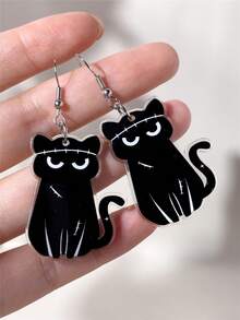 1 Pair Halloween Magic Hat Black Cat Ghost Acrylic Fashion Women's Earrings, Perfect Accessory For Holiday Party - Multicolor - View 2