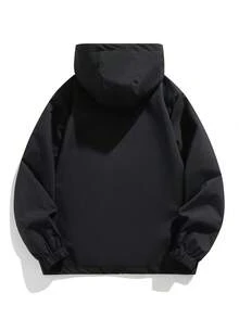 Plus Size Men's Lightweight Hooded Jacket, Spring/Autumn - Black - View 2