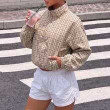 Women's Autumn Plaid Jacket Loose Casual Daily Vacation Style - Apricot - View 7