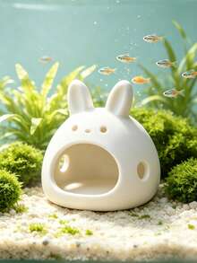 1/2pcs Pure White Rabbit Shaped Fish Tank Hideout, Multi-Hole Design Small Fish And Shrimp Shelter, Betta Crystal Shrimp Breeding And Resting Tank, Desktop Mini Aquarium Cartoon Landscape Decor Ornament - 3D Printed Plastic Product - White - View 6