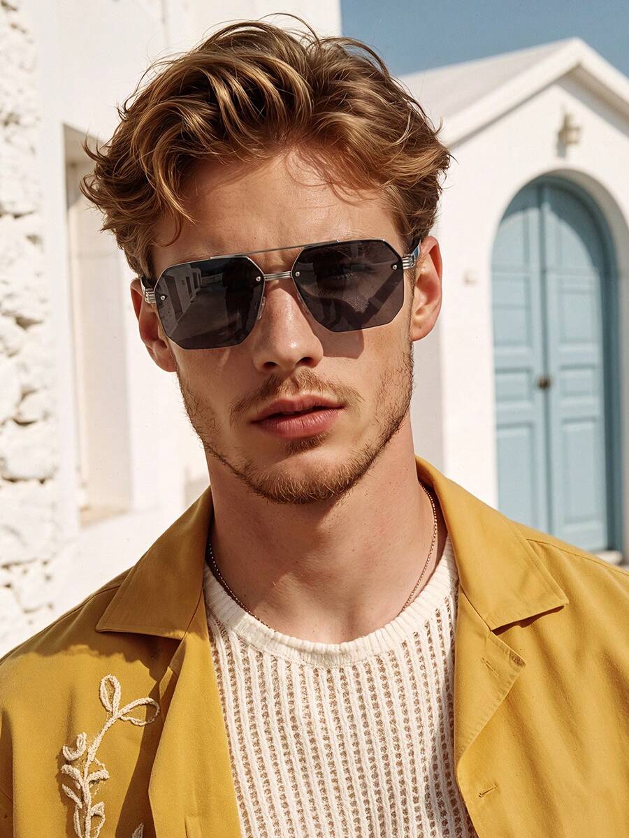 1 Pair Men's Sunglasses, Classic Aviator Frame, Perfect Blend Of Modern Style And Classic Charm, Suitable For Driving, Travel, Daily Wear, Fits All Face Shapes. - Multicolor - View 1