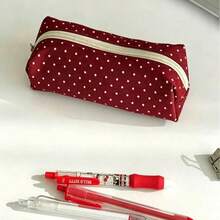 Cute Polka Dot Pencil Case, Large Capacity, Student Pencil And Pen Storage Bag, Multi-Functional Zipper Organizer, Can Store Neutral Pens, Highlighters, Erasers, Correction Tape And Small Stationery, Lightweight And Portable, Suitable For Students - A - View 8