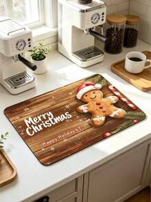1PC Gingerbread Man Candy Cane Santa Hat Print Diatomite Absorbent Welcome Mat, Non‑Slip Small Floor Rug, Christmas Halloween Decor Mat For Stovetop Coffee Machine Water Bar Counter, Indoor Outdoor Front Door Kitchen Home Decor - Multicolor - View 16
