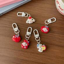 5pcs Vintage Red Apple Puppy Keychains, 3D Spotted Dog Apple Pendant, White D-Ring Resin Bag Charm, Sweet Childlike Style Everyday Versatile Accessory - Vintage Red Apple Puppy Keychain - View 8