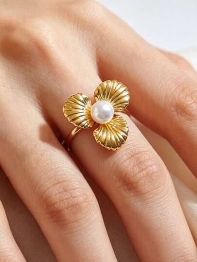3PCS Random Style Adjustable Flower Stackable Rings For Women, Gold Tone Open Band Finger Rings Set, Daily Party Jewelry Gift