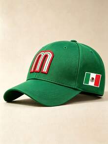 1pc Unisex Curved Brim Baseball Cap, M‑Letter Embroidery, Mexico Flag Print On Side, Adjustable Strap, For Daily, Street, Outdoor, Travel Wear - Multicolor - View 11