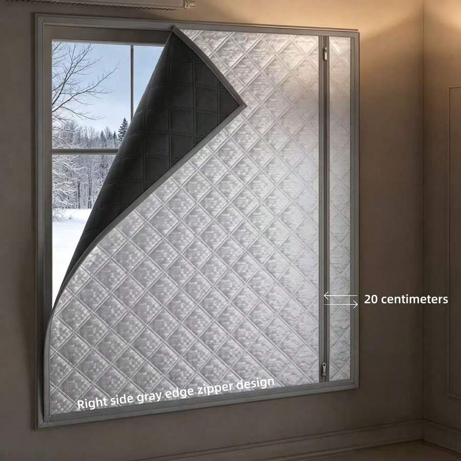 Winter Thickened Aluminum Foil Thermal Insulated Curtains Right-Opening Zipper Window Windproof Cold-Proof Heat-Retaining Customizable - Silver Face Grey Trim Thickened Right-opening Zipper Curtain - View 1
