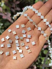 20pcs Natural Freshwater Shell Four-Leaf Clover White Flat Beads 6/8mm, Suitable For DIY Earring, Jewelry Making Accessories - White - View 2