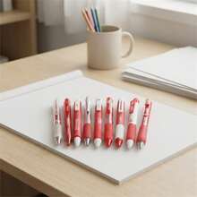 9PCS Red Theme Ballpoint Pen Set, Click-Action Snap Structure, Multiple Pen Barrel Styles, Notebook Recording, Problem Solving, Handwriting, Office Stationery Set, 0.5mm Writing Tip, Student Office Daily Note-Taking And Problem Solving Stationery Set - Sets - View 8