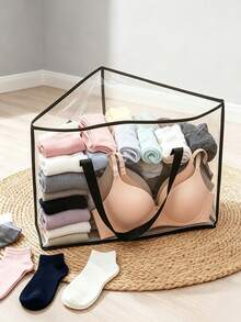 1pc Hanger Storage Bag, Transparent Large Capacity Storage Bag With Handle, Triangle Space-Saving Design, Suitable For Closet Corners, Can Store Wooden And Plastic Hangers, Home Bedroom Dormitory Closet Storage Container - Multicolor - View 3