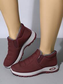 Red Women's Fall Shoes, Warm Fleece Lined Slip‑On Winter Shoes, Comfortable Non‑Slip Platform Walking Footwear For Daily Outdoor & Cold Weather Wear - Red - View 5