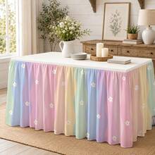 1 Tablecloth Table Skirt Macaroon Rainbow Wavy Striped Flowers And Stars Wedding Banquet Sent A Dining Decorative Activities Tablecloth Modern Aesthetics, Very Suitable For Room Decoration, No Power Supply. - 1 - View 5