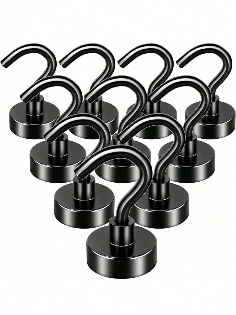 20pcs Strong Magnetic Hooks Heavy Duty Neodymium Metal Hooks For Hanging Bag Storage Kitchen Garage Organization Wall Mount Accessories - Black - View 1