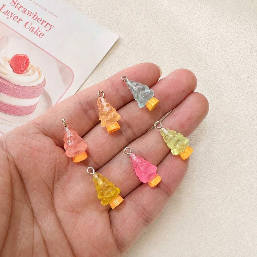 10/20pcs 3D Christmas Tree Resin Pendant Charms, Cartoon Christmas Decoration, Resin Material, Suitable For DIY Jewelry, Earrings And Keychains - Christmas Holiday Handmade Pendants - Luminous Christmas Tree Pendant - View 1