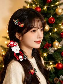 11pcs/Set Girls Multi-Color Christmas Party Bow Alligator Hair Clips Swallowtail Hair Accessories Hair Clips Non-Damaging Christmas Tree Snowflake Santa Claus Print For Daily Use- Green And Red Glitter Hair Clips, Ribbon Bow Hair Clips Holiday Party - Christmas Hair Clip Hair Scrunchie - View 6