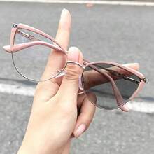 1件金屬貓眼雙色水鑽室內/室外變色多功能時尚百搭女款眼鏡 - 咖啡色/變色鏡片 - 查看 14