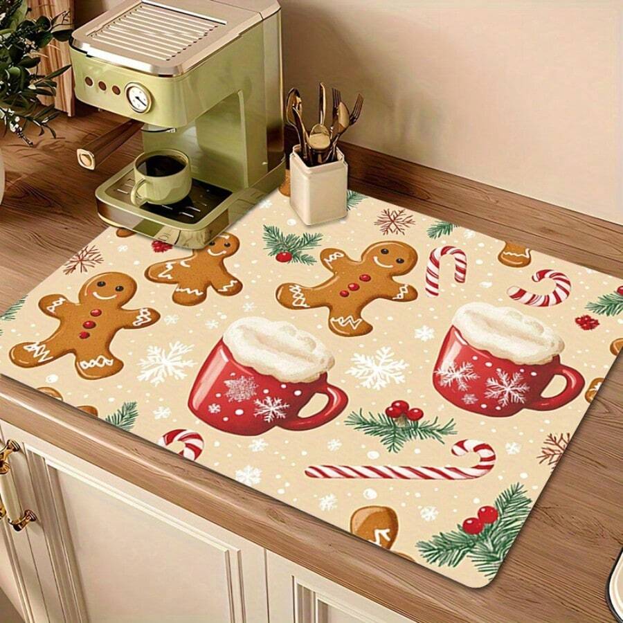 1PC Christmas Element Welcome Mat, Diatomite Absorbent Small Rug, Non‑Slip Floor Mat For Stove Coffee Machine Water Bar Counter, Christmas Halloween Home Decor, Indoor Outdoor Doormat For Front Door Kitchen Area