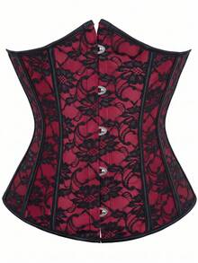 Women's Gothic Floral Lace Underbust Corset, Lace-Up Boned Waist Cincher, Suitable For Party And Renaissance Style - Red - View 5