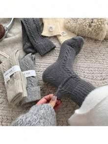 5 Pairs Mixed Color Knitted Couple Leg Warmers Set, Made Of Exquisite Fabric, Multiple Soothing Tones, Animal Pattern Fun Design, Odor-Resistant Soft Material, Suitable For Spring, Autumn And Winter Wear - Multicolor - View 3