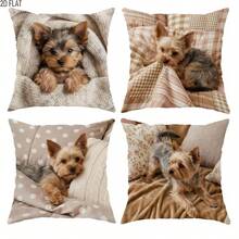 4 vỏ gối chó con Yorkshire Terrier, họa tiết in chó cưng dễ thương, công nghệ in 2D sắc nét, 45*45cm (18*18in), vỏ đệm polyester mềm mại thoải mái, khóa kéo, giặt máy được, phù hợp trang trí phòng khách phòng ngủ trong nhà (chỉ bao gồm vỏ gối, không kèm ruột gối) - Nhiều màu - Xem 3