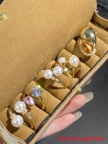 Set Of 5 Elegant Cubic Zirconia Rings, Women's Wedding Anniversary Gift (Gift Box Not Included) - 1# - View 10