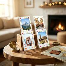 White Mini Photo Frame With Star Stickers, Easel-Style Photo Display Stand, Reusable Desktop Photo Ornament, Versatile Desktop Decor For Multiple Settings, An Ideal Choice For Gifting To Friends, Family, And Classmates, The Perfect Gift - 2 Pieces (1 Photo Frame + 1 Sticker) - View 6