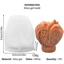 4pcs Halloween Heart Skull Silicone Candle Mold Mechanical Heart Silicone Mold, Halloween Decor Element Plaster Silicone Mold - White - View 6