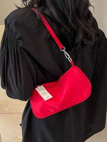 1pc Solid Color PU Leather Women's Shoulder Bag, Commuter Versatile Crossbody Bag, Adjustable Strap - Burgundy - View 5