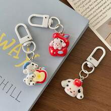 5pcs Vintage Red Apple Puppy Keychains, 3D Spotted Dog Apple Pendant, White D-Ring Resin Bag Charm, Sweet Childlike Style Everyday Versatile Accessory - Vintage Red Apple Puppy Keychain - View 7