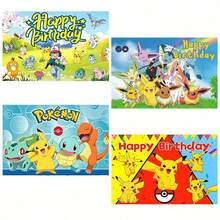 asmodee Pokemon Cartoon Birthday Background Banner, 4 High-Definition Digital Prints, Halloween, Christmas, Holidays, Daily Party Wall Decoration Atmosphere-Enhancing Banner Props - Multicolor - View 7