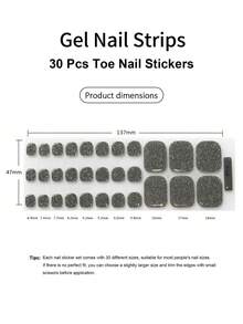 Cross-Border New Arrival Semi-Cured Gel Summer Toe Nail Stickers, Glitter Flash Design, In Stock Wholesale, Waterproof & Long-Lasting - Grey - View 4
