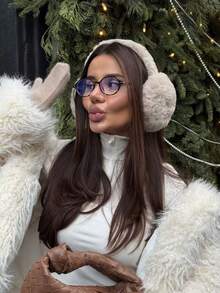 1pc Winter Ear Muffs & Gloves Set, Includes 1pc Women's Foldable Warm Ear Muffs And 1pc Plush Faux Fur Headband, Designed For Winter Use - Multicolor - View 6