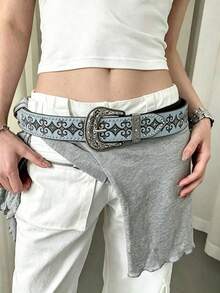 Medieval Style Vintage Leather Belt With Viking Style Pattern And Rivet Decoration, Nostalgic Punk Style, Suitable For Various Occasions. Diamond Grid Court Style PU (Polyurethane) Women's Belt For All Seasons - Light Grey - View 3