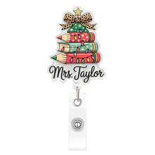 1pc Christmas Leopard Print Heart Book Christmas Tree Retractable Badge Reel Scroll Medical ID Holder Gift - Multicolor - View 10