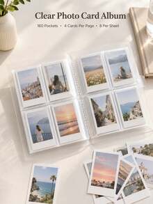 1pc 160-Pocket Transparent Photo Album, Can Store Photos, Movie Tickets, Star Cards And Postcards, Also Suitable As Art Scrapbook - A - View 3