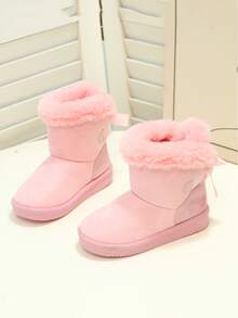 Baby Girls' Thermal Lined Warm Bow Soft Sole Comfortable Ankle Boots, Suitable For Autumn/Winter Snow - Pink - View 4