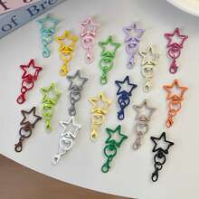 20pcs Random Mixed Color Girls Colorful Star Metal Keychains, Hollow Five-Pointed Star Pendant, DIY Handmade Bag Accessories, Cute Sweet Style Daily Small Gift Blind Box - Colorful Star Strap With Lobster Clasp - View 8
