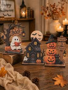 Set Dekorasi Halloween 3 Buah: Hantu Membaca, Rumah Hantu, dan Dekorasi Kucing ; Dekorasi Meja Gaya Vintage; Cocok untuk Dekorasi Pesta di Rumah - MultiWarna - View 6