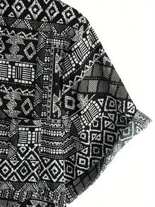 Men's Button-Down Shirt, Lightweight, Comfortable And Breathable, Pattern Print Casual Vacation Short Sleeve Shirt - Black - View 3