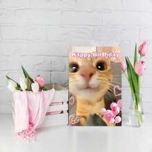 OBOVAY 1Pc Funny Birthday Card With Envelope - Cute Ginger Cat Design, Pink Balloon And Heart Pattern - Unique Creative Card Suitable For Pet Owners, Cat/Dog Enthusiasts, Friends, And Family - Perfect Birthday Gift, Festive Stationery, Fun Design - View 6