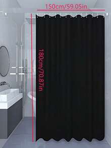 1pc Black Solid Color Waterproof Shower Curtain (PEVA Plastic Material), Plastic Bathroom Partition, Multiple Sizes Available, Bathroom Accessories, Waterproof And Moisture-Proof, Suitable For Bathroom, Shower Curtain, Solid Color Curtain - Black - View 11